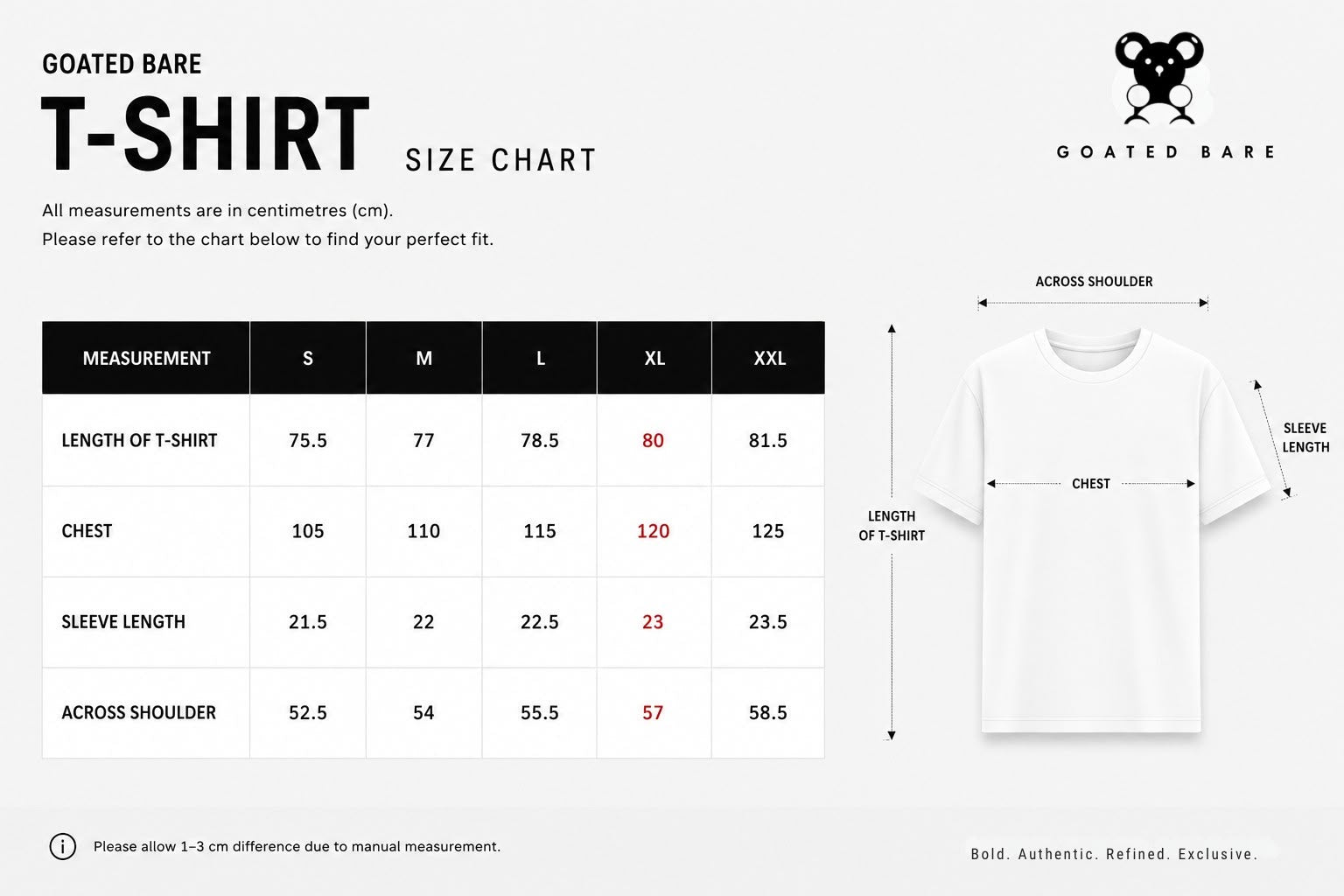 all shirts size chart